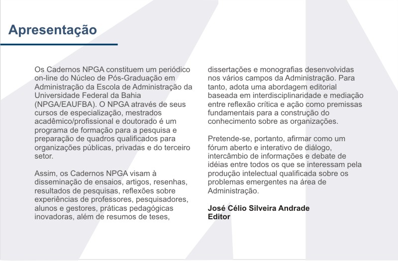 Cadernos de Pesquisa NPGA